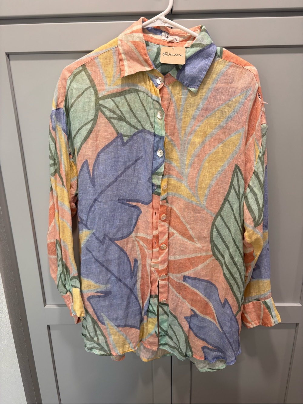 Vitamin A Playa 100% Linen Boyfriend Shirt Oversized Small MSRP $165. * flaw - Picture 6 of 9